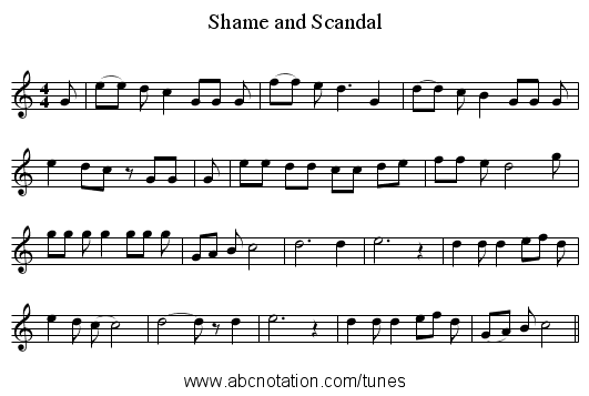 Shame and Scandal - staff notation