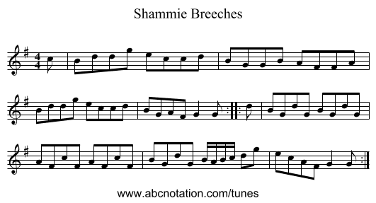 Shammie Breeches - staff notation