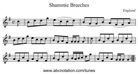 Shammie Breeches - staff notation