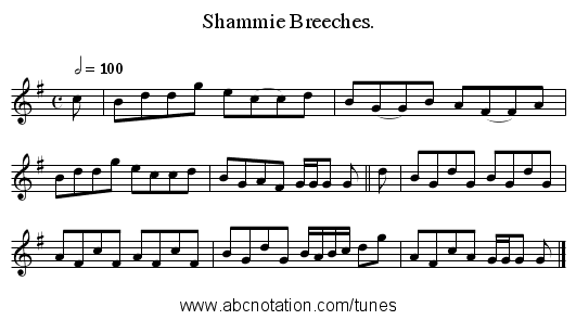 Shammie Breeches. - staff notation