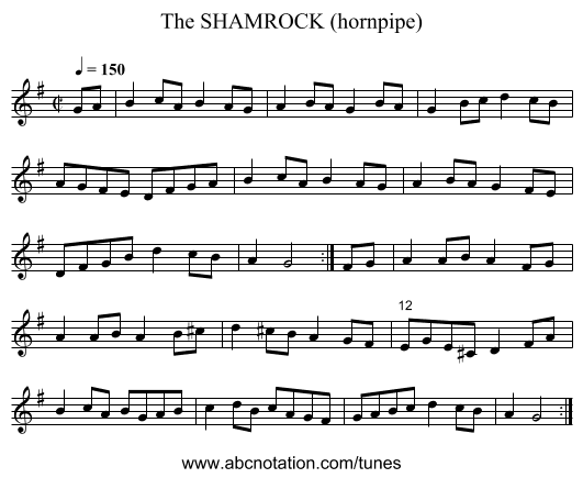 SHAMROCK (hornpipe), The - staff notation