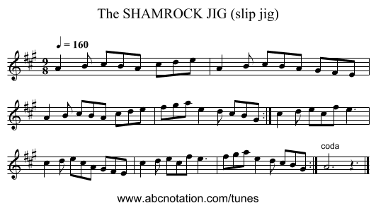 SHAMROCK JIG (slip jig), The - staff notation