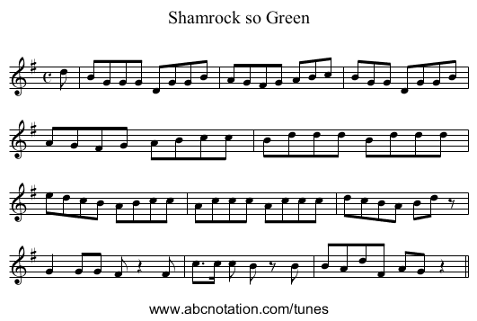 Shamrock so Green - staff notation