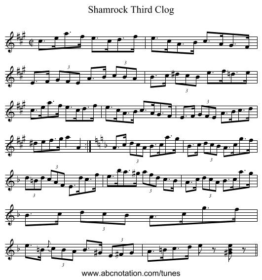 Shamrock Third Clog - staff notation
