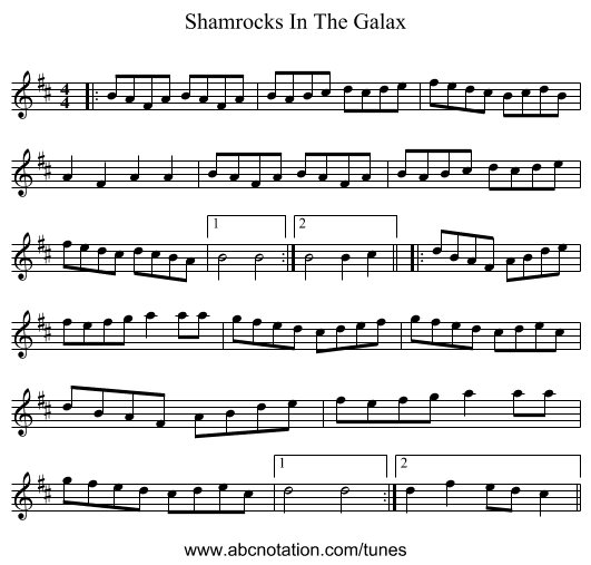 Shamrocks In The Galax - staff notation