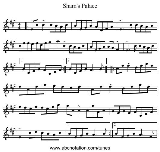 Sham's Palace - staff notation