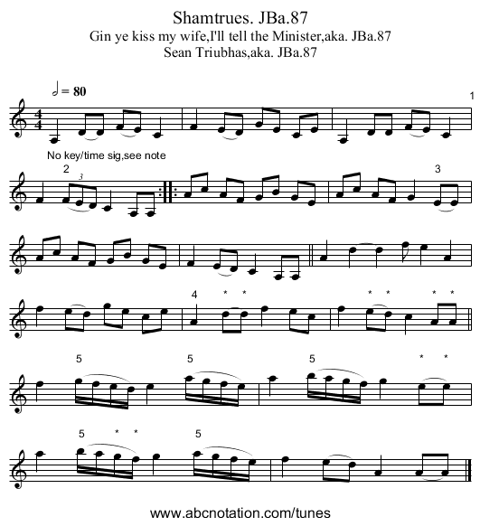 Shamtrues. JBa.87 - staff notation
