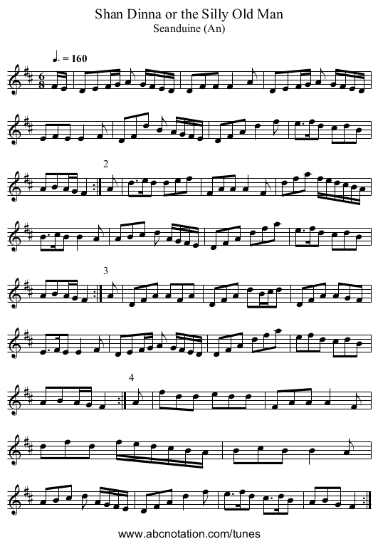 Shan Dinna or the Silly Old Man - staff notation