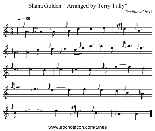 Shana Golden  Arranged by Terry Tully - staff notation
