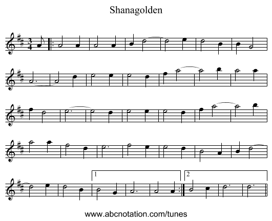 Shanagolden - staff notation