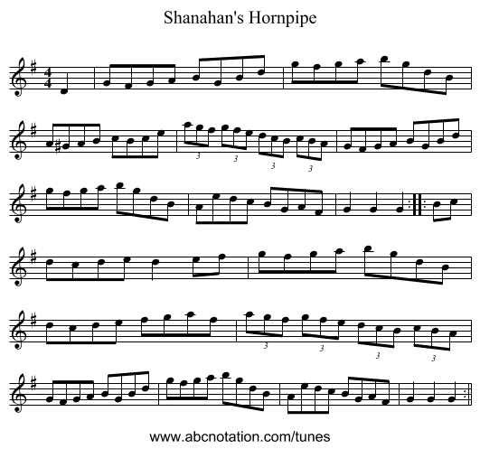 Shanahan's Hornpipe - staff notation