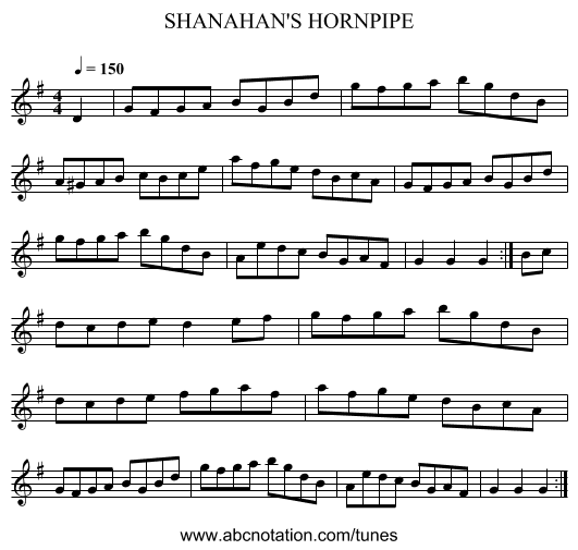 SHANAHAN'S HORNPIPE - staff notation