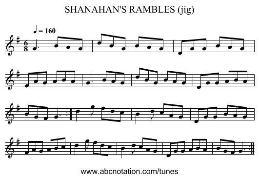 SHANAHAN'S RAMBLES (jig) - staff notation