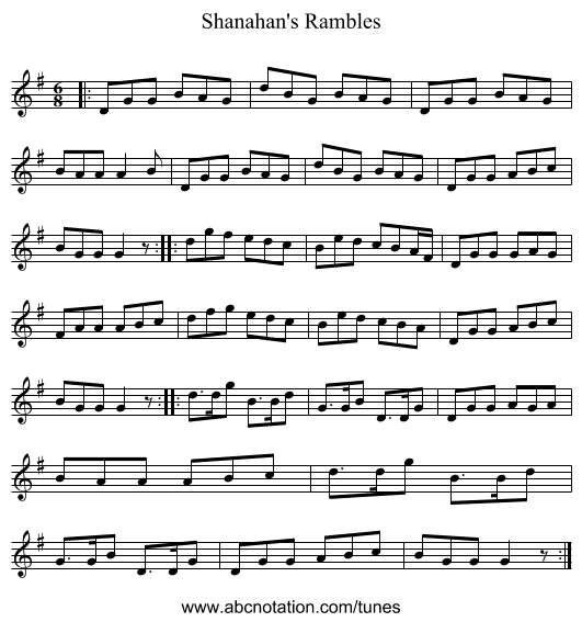 Shanahan's Rambles - staff notation