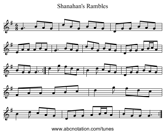 Shanahan's Rambles - staff notation