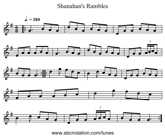 Shanahan's Rambles - staff notation
