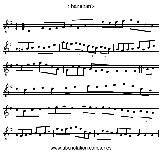 Shanahan's - staff notation