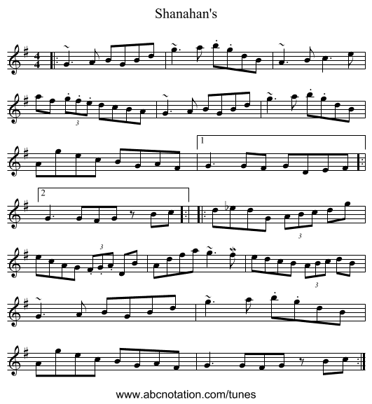 Shanahan's - staff notation