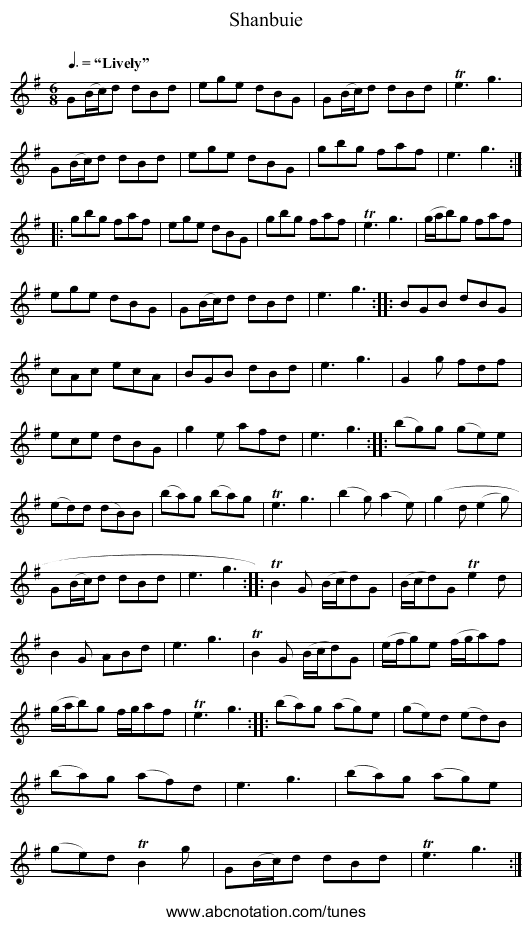 Shanbuie - staff notation