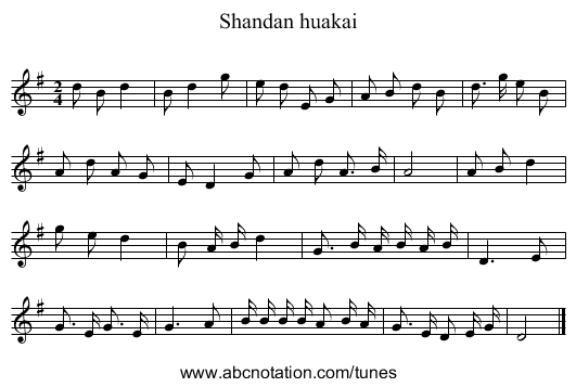 Shandan huakai - staff notation