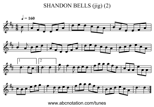 SHANDON BELLS (jig) (2) - staff notation