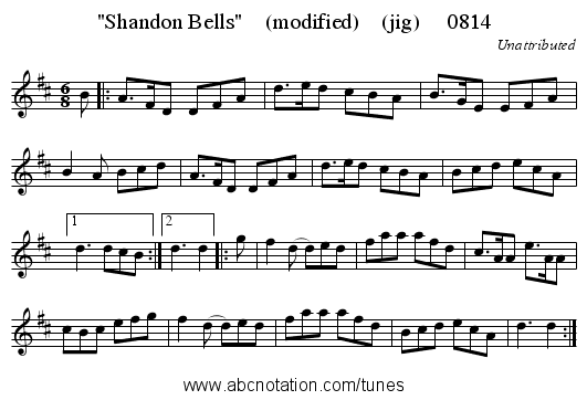 Shandon Bells (modified) (jig) 0814 - staff notation