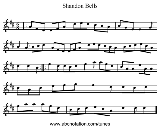 Shandon Bells - staff notation