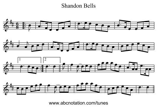 Shandon Bells - staff notation