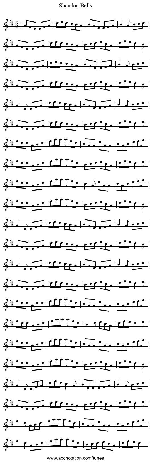 Shandon Bells - staff notation
