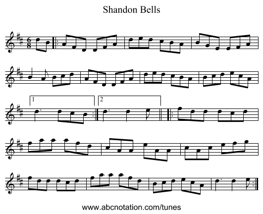 Shandon Bells - staff notation