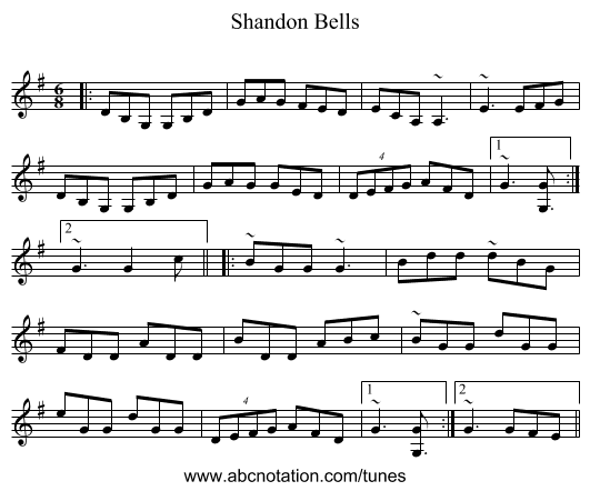 Shandon Bells - staff notation