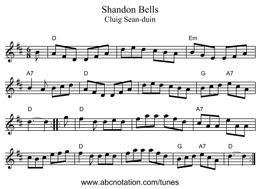 Shandon Bells - staff notation