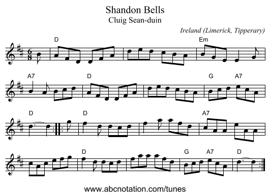 Shandon Bells - staff notation