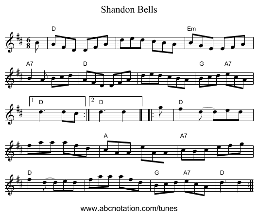 Shandon Bells - staff notation