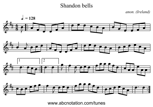 Shandon bells - staff notation