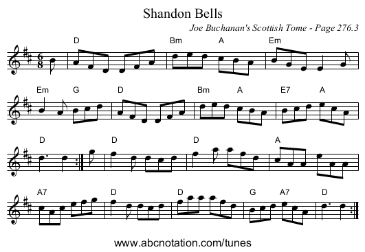 Shandon Bells - staff notation