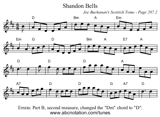 Shandon Bells - staff notation