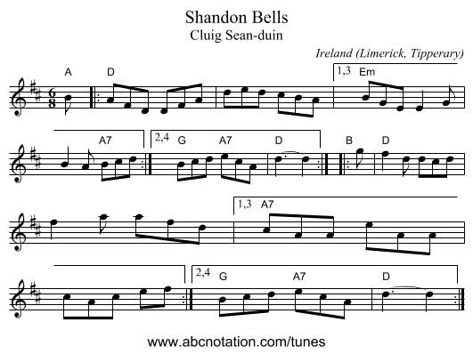 Shandon Bells - staff notation