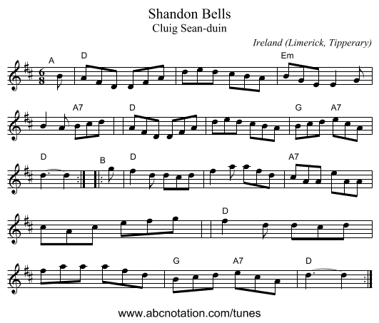 Shandon Bells - staff notation