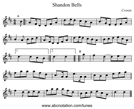 Shandon Bells - staff notation