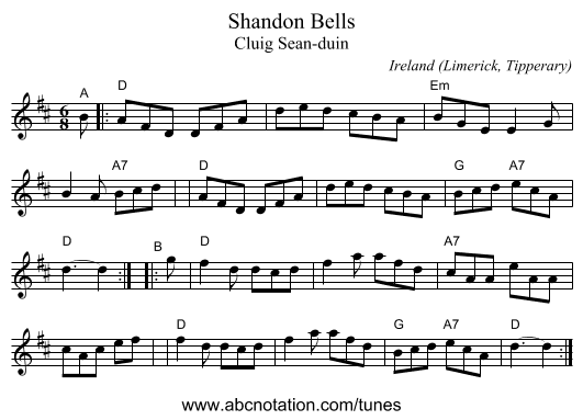 Shandon Bells - staff notation