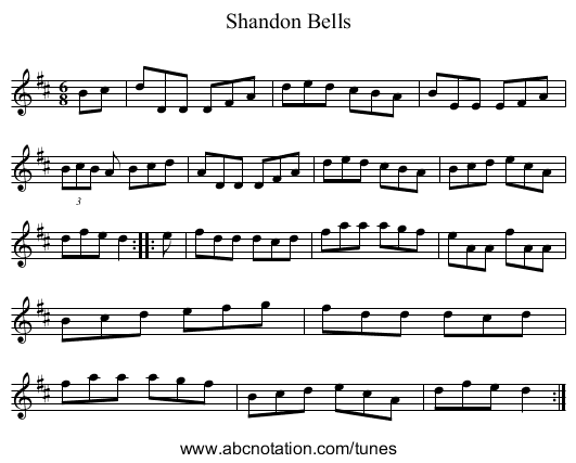 Shandon Bells - staff notation