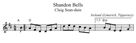 Shandon Bells - staff notation