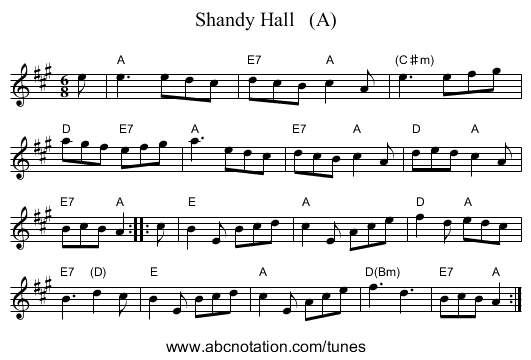 Shandy Hall   (A) - staff notation