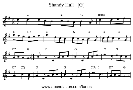 Shandy Hall   [G] - staff notation