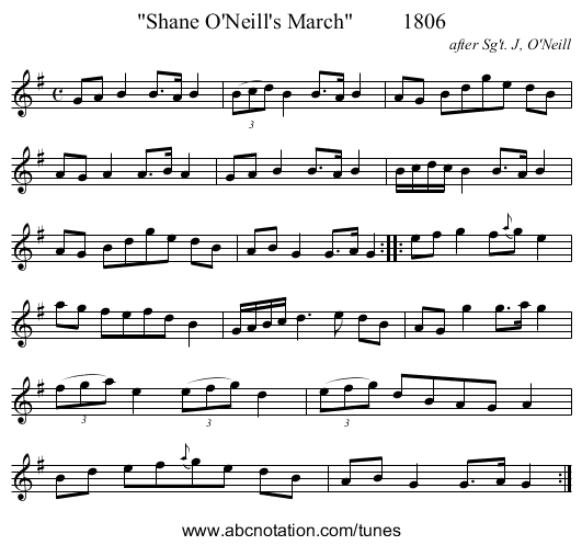 Shane O'Neill's March 1806 - staff notation