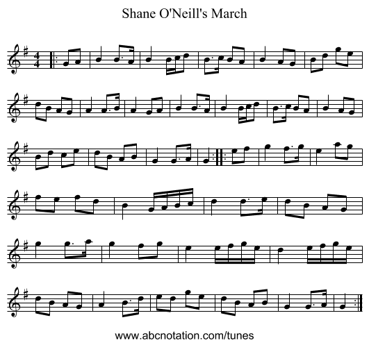 Shane O'Neill's March - staff notation