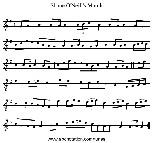 Shane O'Neill's March - staff notation