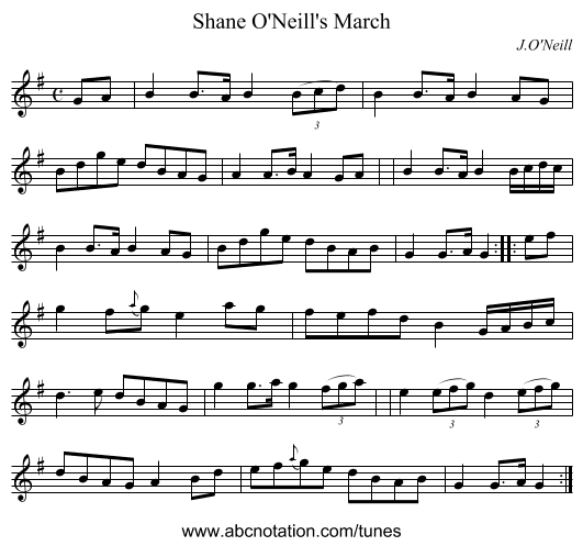 Shane O'Neill's March - staff notation