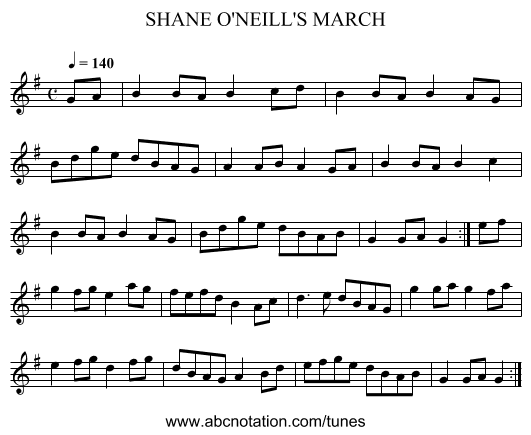 SHANE O'NEILL'S MARCH - staff notation